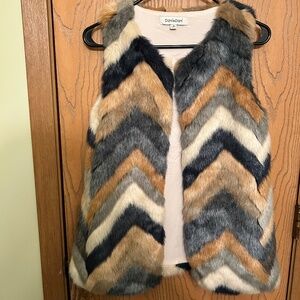 Faux Fur Multicolored Chevron Vest